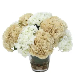 Beige and Cream Hydrangea Mix in Glass Vase