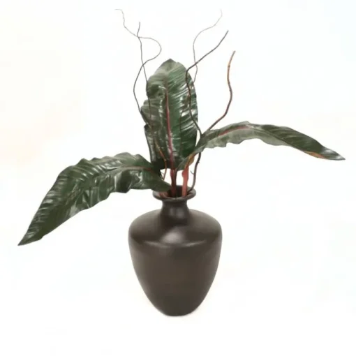 Birds of Paradise Leaves with Curly Willow in Vase