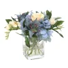 Blue Hydrangea, Lily with Cream Rose, Freesia in Glass Vase