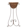 Braided Rattan Basket in Metal Plant Stand