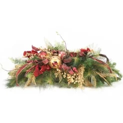 Burgundy and Gold with Mixed Pine Mantle Arrangement