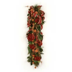 Burgundy Hydrangeas with Ornaments and Foliage Wall Or Mantle Arrangement