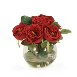Burgundy Roses and Hydrangea in Rose Bowl