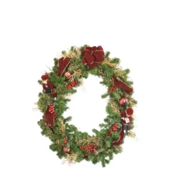 36" Burgundy Wreath Mixed with Ornaments and Berries
