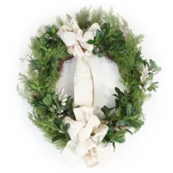 Cedar Wreath with Pittosporum and Glitter Locust and Ribbon