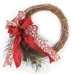 Christmas Wreath with Pine and Berries and Ribbon (Pack 2)