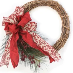 Christmas Wreath with Pine and Berries and Ribbon (Pack 2)