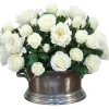 Cream White Roses in Matte Silver Oval Planter