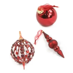Designer Ornament Group featuring Red Finial and Oval Ornaments