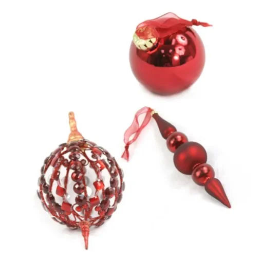 Designer Ornament Group featuring Red Finial and Oval Ornaments