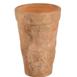 11" Embossed Fern Pot in Pinkish Beige