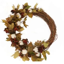 22" Fall Wreath with Cotton and Flowers