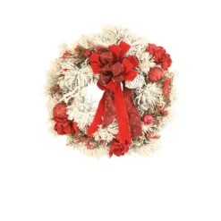 Flocked Wreath with Red Amaryllis and Ornaments