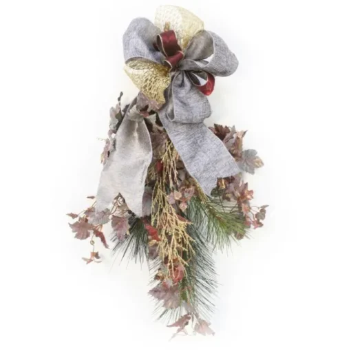Frosted Swag with Gold Cedar Accents and Pine and Ribbon (Pack 2)