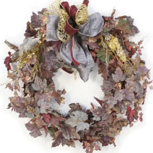 Frosted Wreath with Gold Cedar Accents and Ribbon