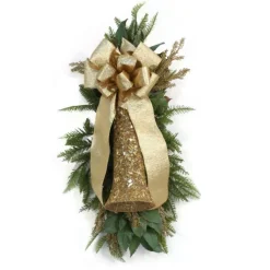 Gold Bell and Branches with Fir and Gold Glitter Ribbon