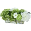 Green and White Hydrangea Mix in Rectangle Vase