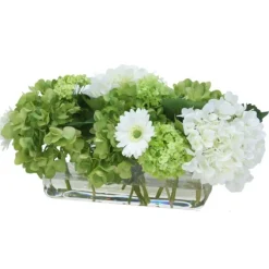 Green and White Hydrangea Mix in Rectangle Vase