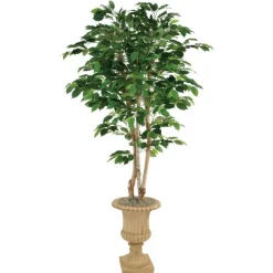 5' Green Ficus Tree in Tan Finish Resin Classic Urn