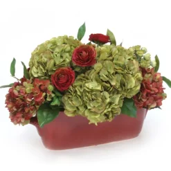 Green Hydrangea with Ranunculus in Scalloped Planter