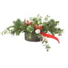 Green Pine and Holly Arrangement with Red Ribbon