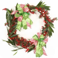 34" Green Vine Wreath with Red Berries and Candy Garland
