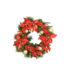 Green with Red Poinsettia Wreath