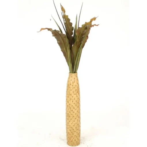 Green-Brown Tropical Leaves, Seeded Branches in Cork-Finish Floor Vase