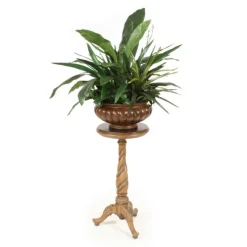Greenery in Brown Fluted Bowl with Spiral Plant Stand