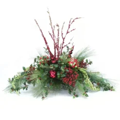 Holly Berries with Pine and Red Glittered Bamboo
