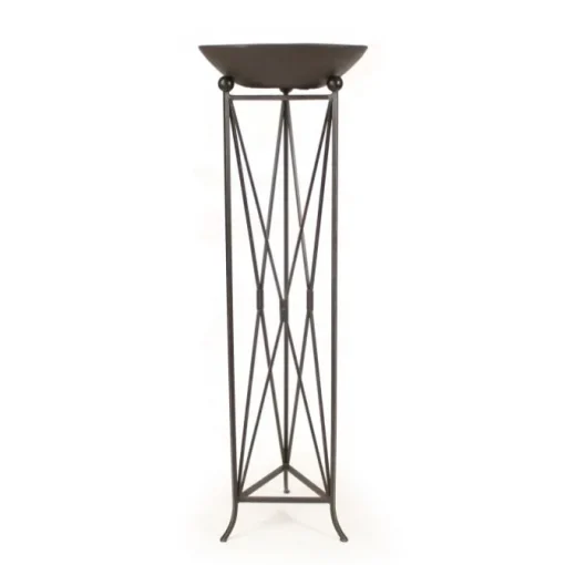 Isosceles Triangle Metal Plant Stand with Black Stone Bowl