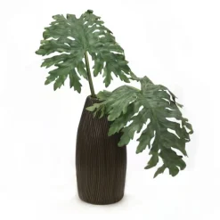 Lacy Philodendron Leaves in Pencil Rattan Basket