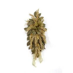 Large Swag with Sage Green Leaves with Antique Brushing and Gold Stems and Grapes
