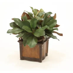 Magnolia and Dried Badam Hearts in Leather Chateau Planter