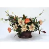 Magnolia with Peach Peonies in Metal Container