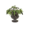 Mixed Cedar and Pine with Black and Silver Ornaments and Black Berries, Pine Cones in Black Urn