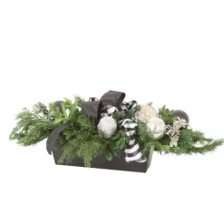 Mixed Christmas Greens with Black and Silver Accents