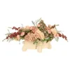 Mixed Garden Flowers,  Peegee Hydrangea, Peonies, Roses and Delphinims in Bisqued Feathered Planter