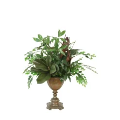 Mixed Greenery in Brass Urn