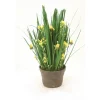 Natural Blades and Grass with Yellow Wild Flowers in Stoneware Pot