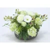Orchid with Daisies and Snowball Hydrangeas in Low Bowl