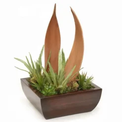 Palm Paddles with Succulents in Square Planter