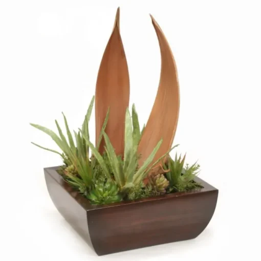 Palm Paddles with Succulents in Square Planter