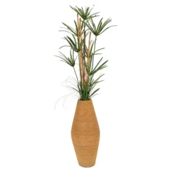 Papyrus Grass with Rattan and Bamboo in Beaded Shell Vase