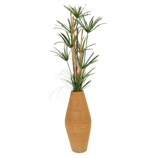 Papyrus Grass with Rattan and Bamboo in Beaded Shell Vase