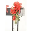 Pine Mailbox Decoration with Red Poinsettias, Cedar Gold Glitter and Red Ribbon
