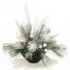 Snow Pine with White Glitter Accents in Black Container