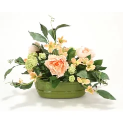 Snowballs, Peonies, Dogwood, Foliage in Sage Green Lion Head Planter