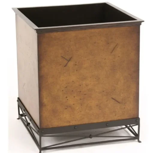 SQUARE MEDIUM EMERY WOOD PLANTER WITH STAND