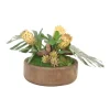 Succulent Garden with Protea and Split Philo in Round Wood Bowl